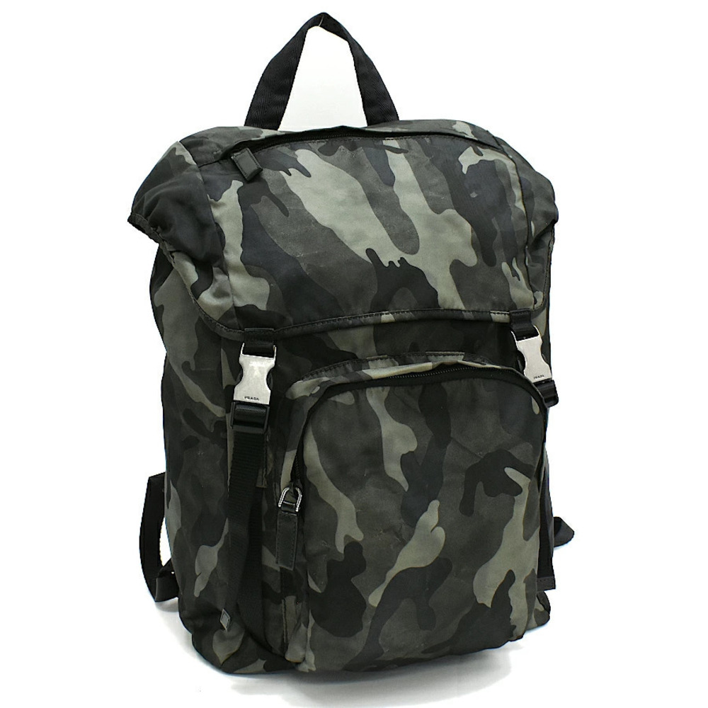 Prada Backpack Rucksack Camouflage Khaki Green Black Triangle Plate